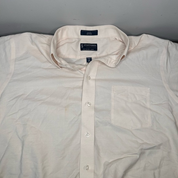 Stafford Oxford Button Down Shirt Men's 17 Beige Long Sleeve - Picture 2 of 4
